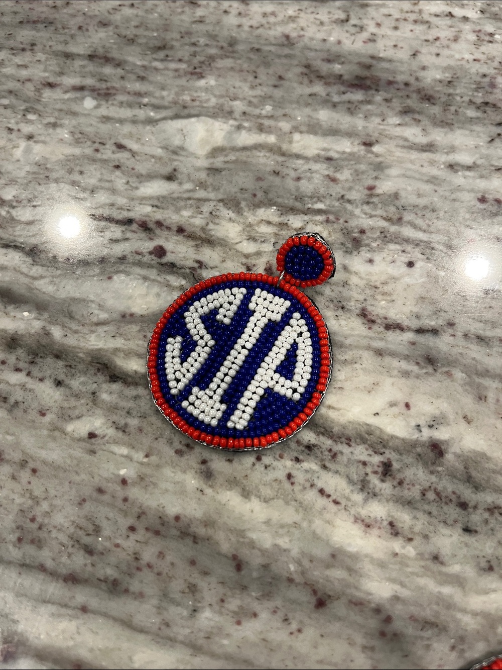 OLE MISS Beaded 'SIP' Drop Earrings in Blue, White & Red - Picture 2 of 4